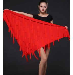  Red black leopard zebra printed Fringes tassels women's girls performance professional latin salsa cha cha samba  triangle hip scarf skirts